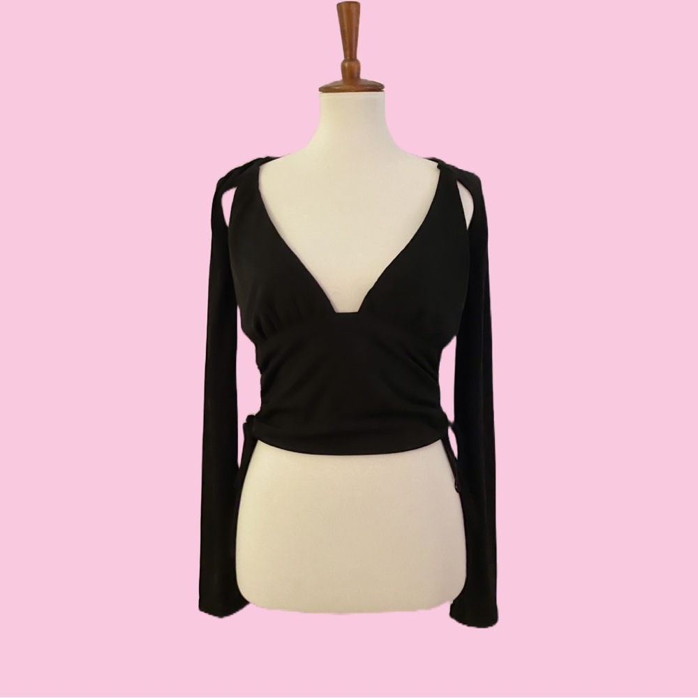 Hey Babe Black Halter Top with Sleeves